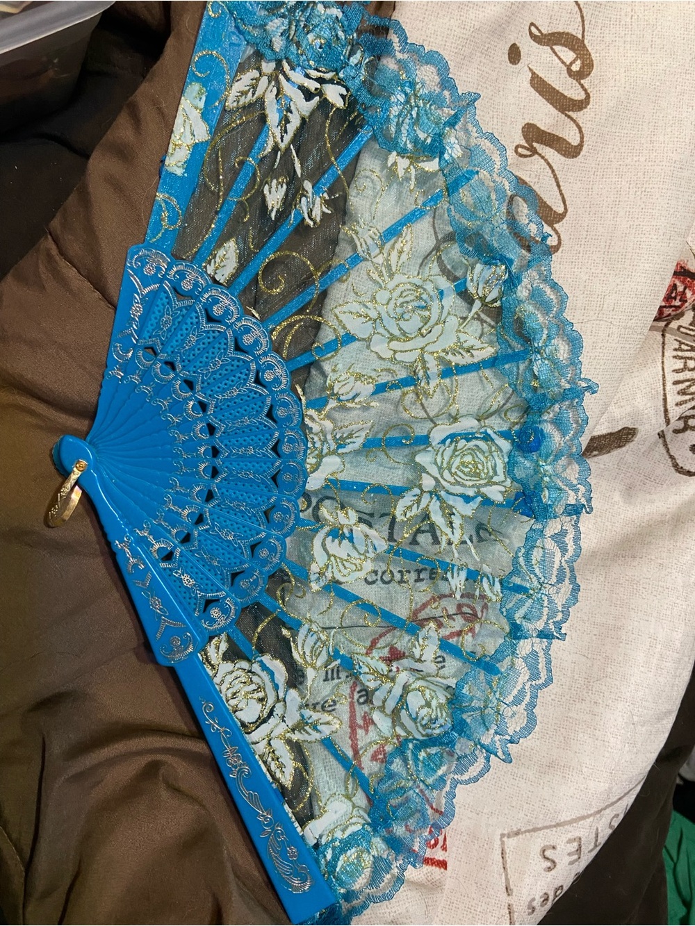 Blue Lace Hand Fan - Elegant Women's Accessory